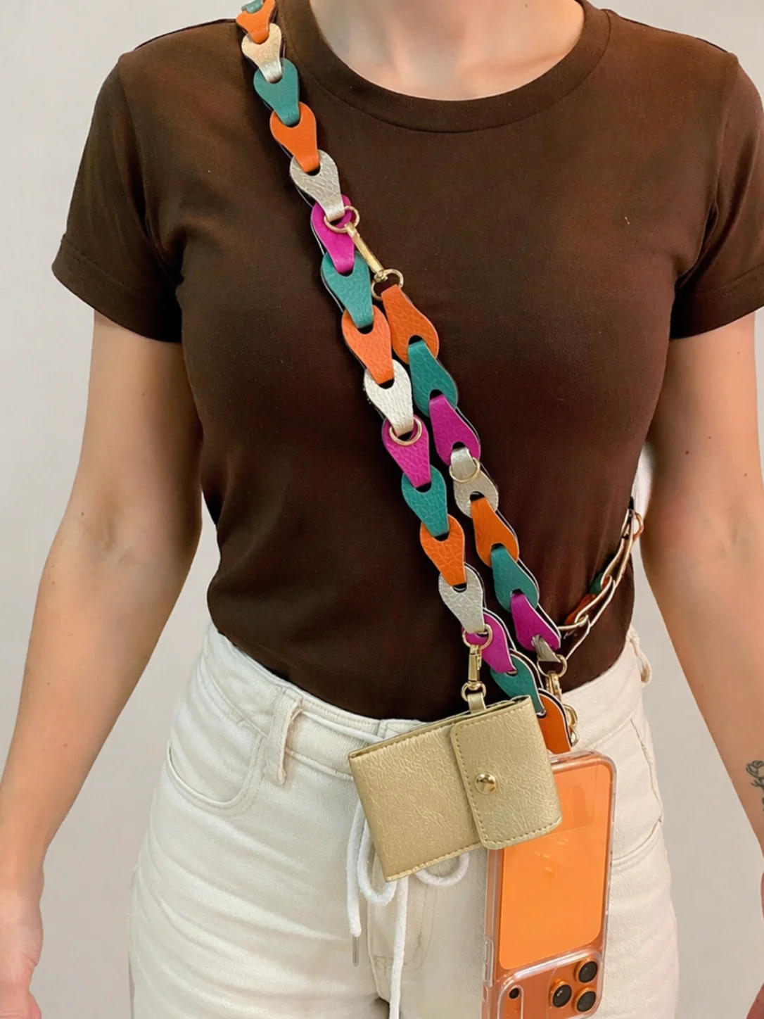 Strap Phone Trançado Luxo com Porta Cartão