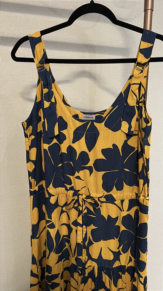 Vestido Estampado Florido Azul e Mostarda - vestido feminino FM Store Maringá
