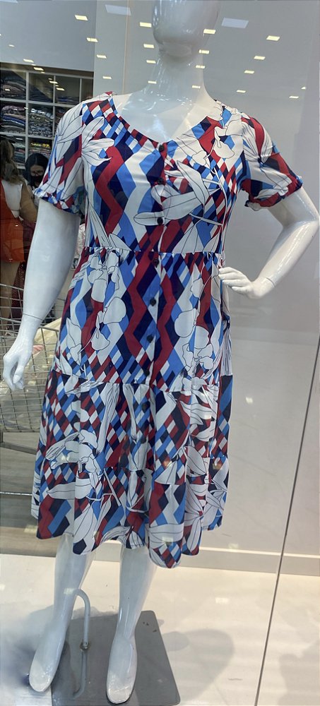 Vestido Estampado Manga Curta - vestido feminino FM Store Maringá
