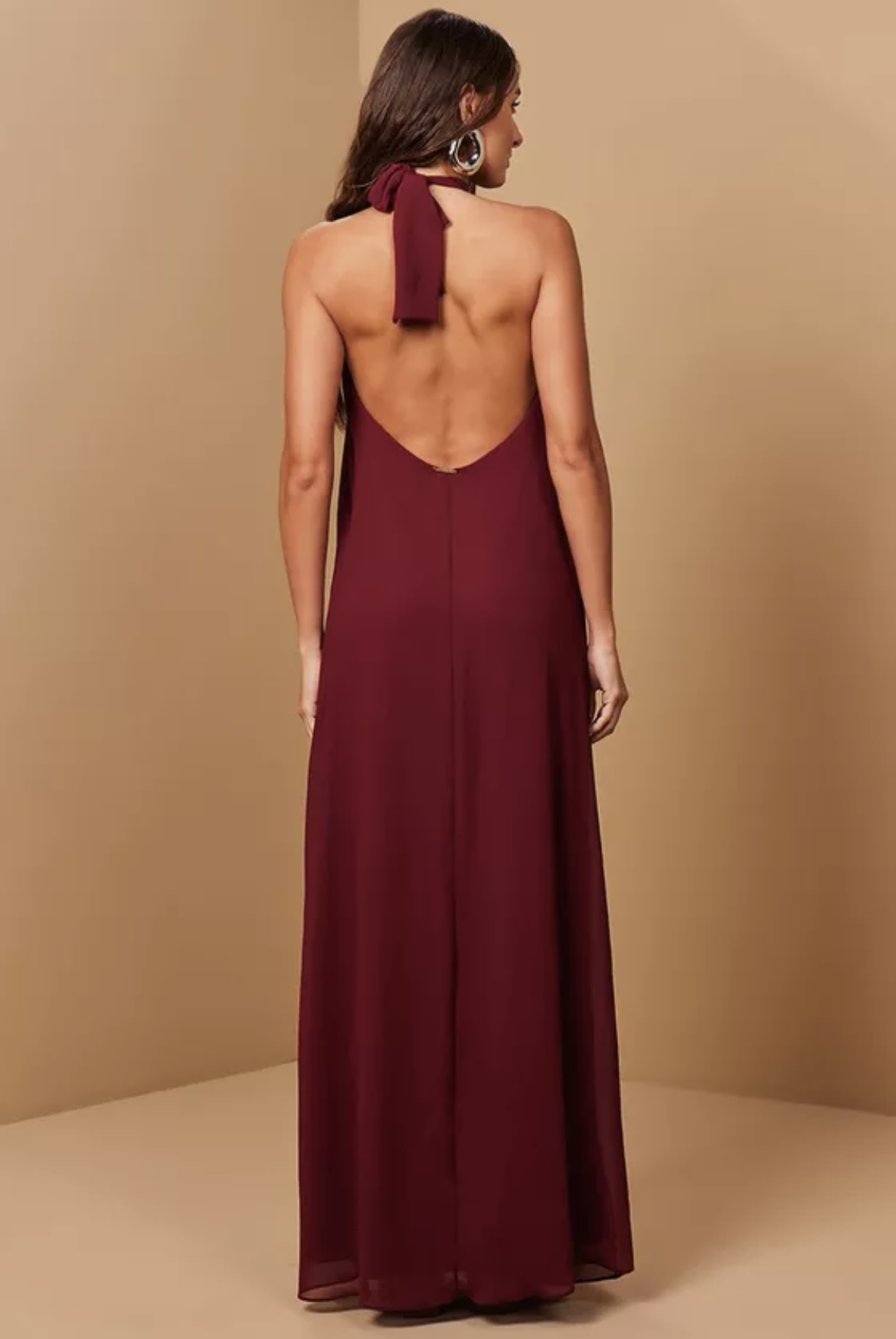 Vestido Longo Chiffon Frente Única Marsala
