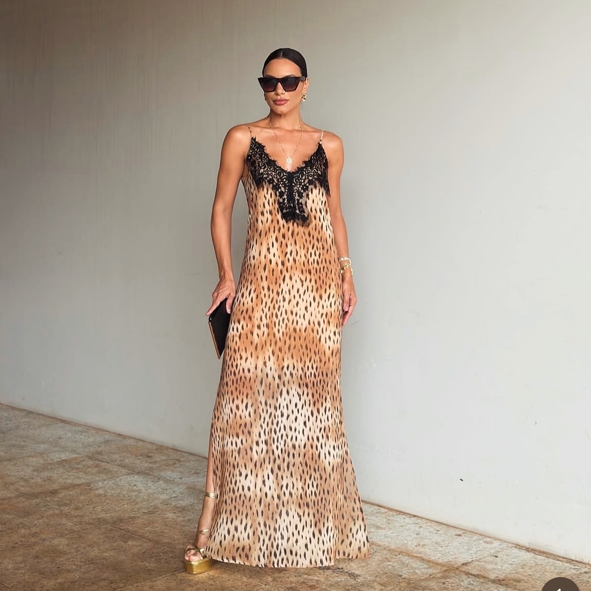 Vestido longo estampa leopardo