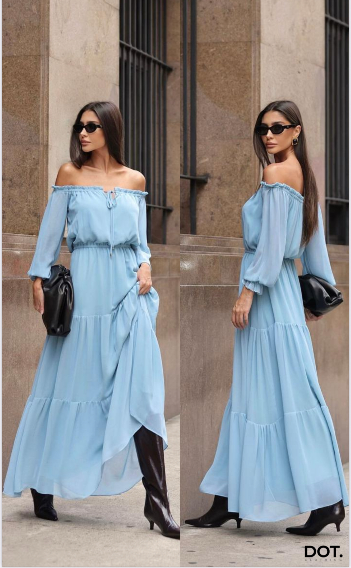 Vestido ombro a ombro azul