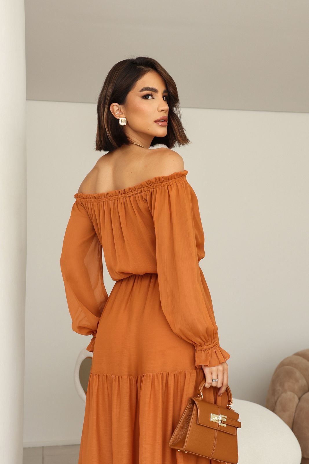 Vestido Ombro a Ombro Terracota