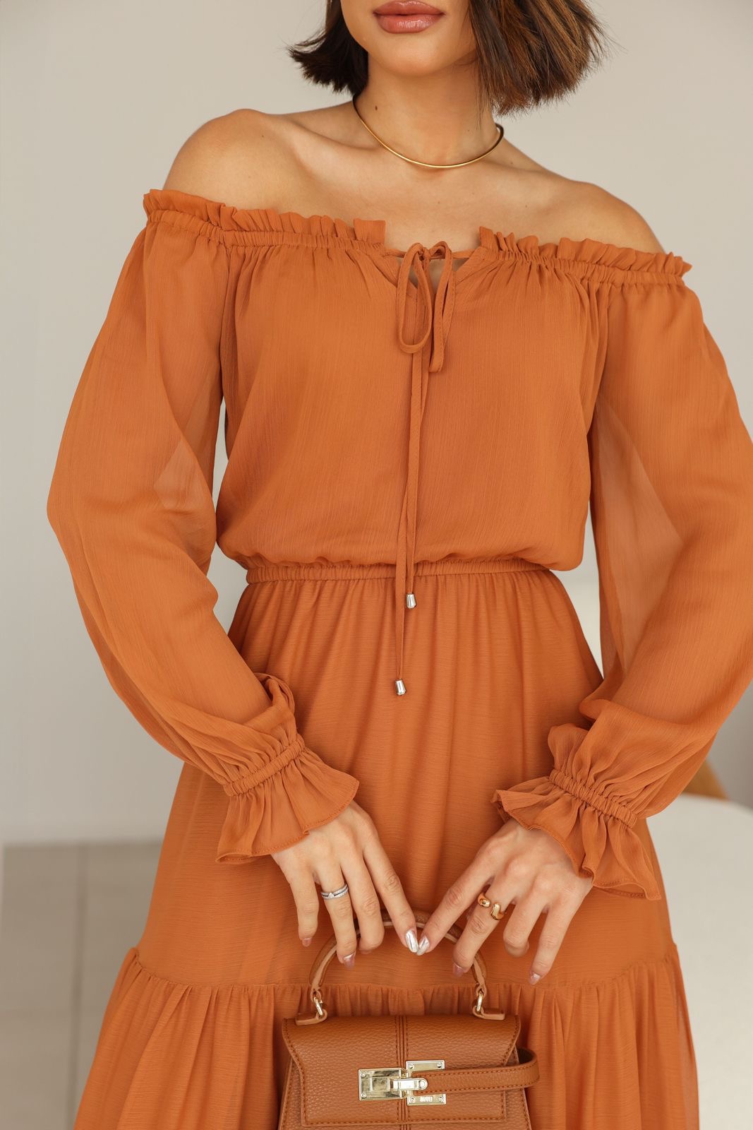 Vestido ombro a ombro terracota