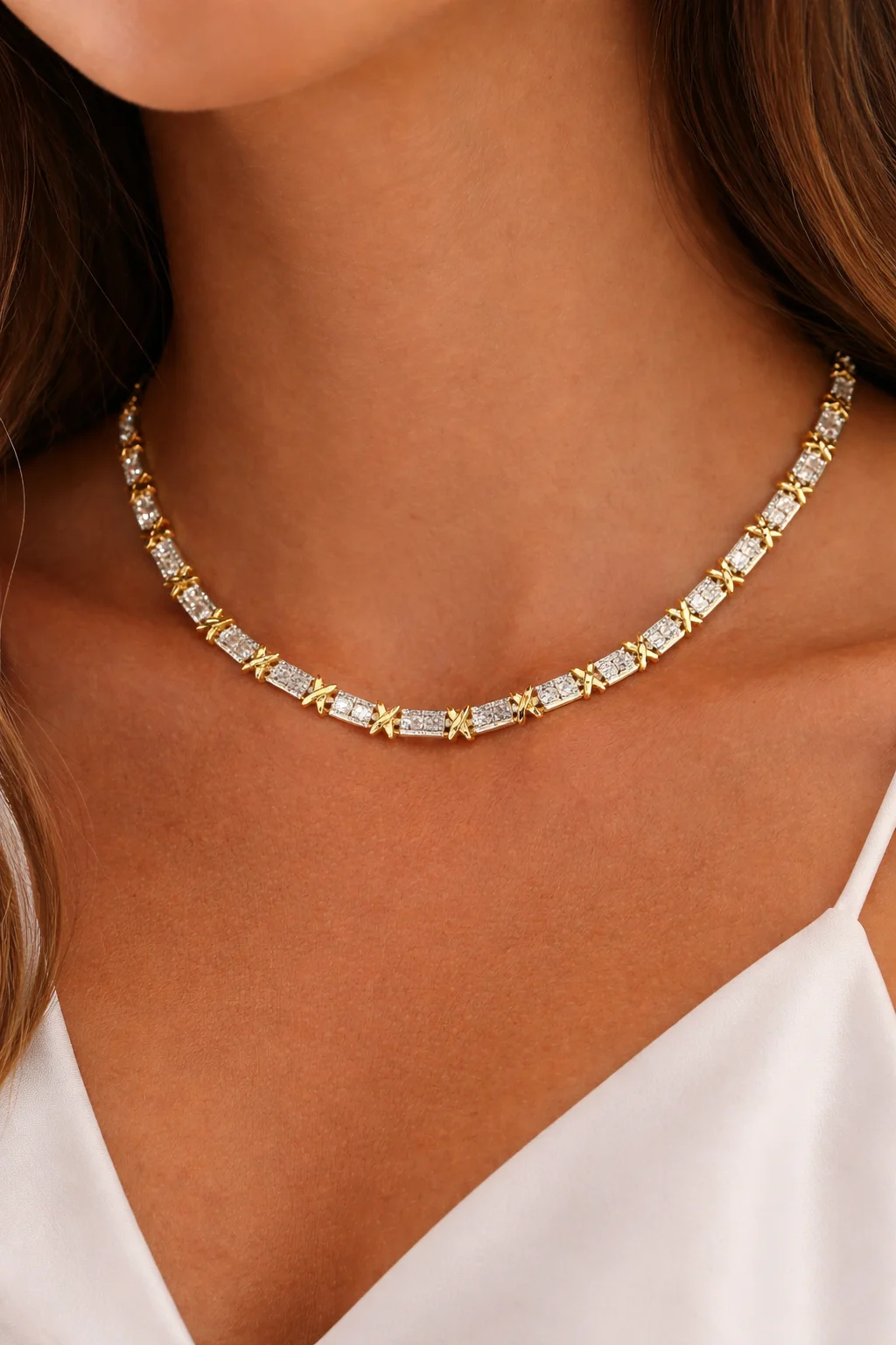 Colar Riviera Bicolor com Detalhes em X